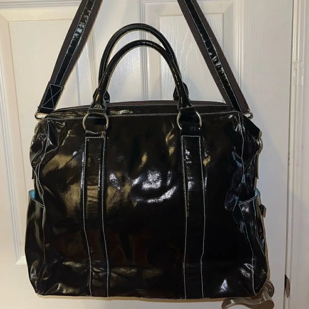 Urban Junket Black patent coated Canvas extra large JB laptop tote/shoul…